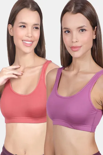 Buy Lady Lyka Cotton Lycra Sports Bra (Pack of 2) - Multicolor